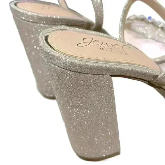 Jewel Badgley Mischka Silve/Gold Big Rhinestone Front Block Heels Women’s Size 6 - Picture 6 of 8